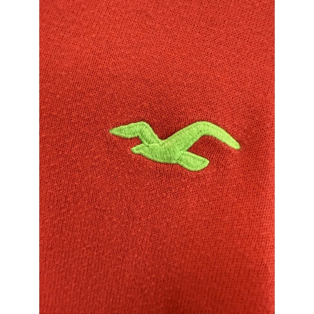 Hollister V-Neck Sweater Men's L Orange Long Sleeve Seagull Logo Knit